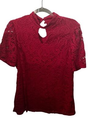 PerSeption Concept Red Lace Keyhole Top